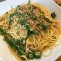 あきはるこ's cooksnap of when they made 夏野菜✤オクラとベーコンの和風パスタ.