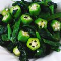 おのみちゃん's cooksnap of when they made オクラとみぶな(ホウレン草の)お浸し.