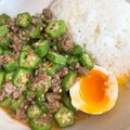 myanwoo's cooksnap of when they made ☆麻婆おくらライス☆ピリ辛アジアン風.