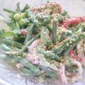 まゆみきママ's cooksnap of when they made ささげ豆ときゅうりとカニカマのサラダ.