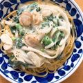 森の猫さん's cooksnap of when they made ほうれん草とベビーほたてのクリームパスタ.
