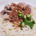 いい嫁になりたい小娘's cooksnap of when they made 梅だれ☆豚しゃぶとオクラの冷やしうどん.