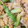 もんぶらん子's cooksnap of when they made アスパラと挽肉の玉子とじ丼.