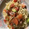 バニラとソラ's cooksnap of when they made 簡単トマト・サーモン・大葉の冷製パスタ.