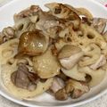 yummy?'s cooksnap of when they made れんこんと鶏肉の香ばしい炒め物.