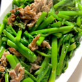 hajimeying's cooksnap of when they made 作り置き、つるむらさきと豚肉の炒め物。.