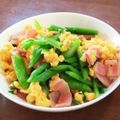 happy_children's cooksnap of when they made アスパラ菜★ベーコンと卵の炒めもの♪.