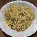 sonore's cooksnap of when they made 牛乳で簡単♪鮭と菠薐草のクリームパスタ.