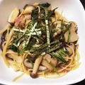 Ｕya's cooksnap of when they made ほうれん草&きのこ&ベーコンの和風パスタ.
