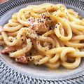 asuuumomo's cooksnap of when they made 簡単5分！冷凍うどんで豆乳カルボナーラ.