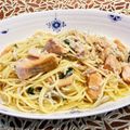 keicook8's cooksnap of when they made しらすとサーモンと大葉のオイルパスタ.