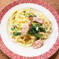 エル♀'s cooksnap of when they made 水菜とウインナーのクリームパスタ.