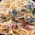 ハートブルー's cooksnap of when they made ベーコンと法蓮草のカルボナーラ風パスタ！.