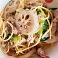 あたむ❤189's cooksnap of when they made れんこんとベーコンとほうれん草のパスタ.