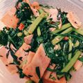 momocookin's cooksnap of when they made 春菊とベーコンの梅ひじき炒め.