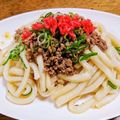 nemino's cooksnap of when they made 甘辛そぼろの焼うどん.