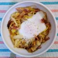neko＊and…'s cooksnap of when they made 白菜とベーコンの巣篭り卵♡.