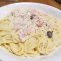 架522's cooksnap of when they made ☆ほうれん草とベーコンのクリームパスタ☆.