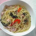 t_kumin's cooksnap of when they made 春菊とベーコンの☆和風パスタ☆.