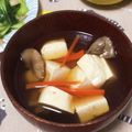 はっぴーゆりもん＊'s cooksnap of when they made ほうれん草と豆腐の基本のお吸い物.