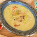 meiplu's cooksnap of when they made ｷｬﾍﾞﾂと鮭ﾌﾚｰｸの豆乳ｽｰﾌﾟ.