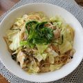 donuts★'s cooksnap of when they made ささみと大葉のニンニク醤油パスタ.
