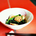 kebeibiko's cooksnap of when they made ＊蒸し帆立＆ちぢみ法蓮草の煮びたし.