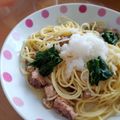 ♡Marry♡'s cooksnap of when they made 三浦大根と鯖オイル缶詰の和風パスタ.