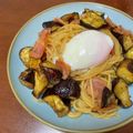 くまっこ๑･㉨･๑'s cooksnap of when they made ナスとベーコンの温玉プレート.