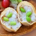 クックPM423I☆'s cooksnap of when they made 味付けいなりあげで☆簡単☆枝豆いなり寿司.
