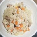harukapad♬'s cooksnap of when they made 玉ねぎベーコンしめじ大葉の簡単和風ピラフ.