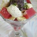 Spain's cooksnap of when they made スイカ寒天☆クリームあんみつ.