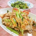 イベ長's cooksnap of when they made 鰹節風味♪小松菜、豚肉のオイスター卵炒め.