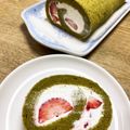 keikiyokoh's cooksnap of when they made 抹茶ロールケーキ～いちごクリーム～.