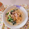 のんのんママかおりん's cooksnap of when they made ほうれん草とベーコンのクリームパスタ♡.