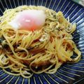 ★結衣★'s cooksnap of when they made 温玉のせ☆しらすと大葉の和風パスタ.