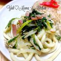 YUH♡ママ's cooksnap of when they made ほうれん草とベーコンの焼きうどん.