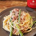 aya♡beer's cooksnap of when they made アスパラとベーコンのチーズクリームパスタ.