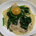 HappyNene☆'s cooksnap of when they made キノコとほうれん草のクリームパスタ.