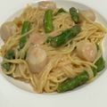 チーズスキヨ's cooksnap of when they made 手抜き？アスパラと貝柱のたらこスパ♪.