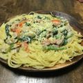 mesantwins's cooksnap of when they made 鶏とシーフードのほうれん草クリームパスタ.