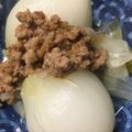 ちゃぎー's cooksnap of when they made 新玉の丸ごとレンジ蒸し　鶏そぼろあんかけ.