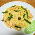 かしゅみん♡'s cooksnap of when they made 簡単ランチ☆海老アスパラのクリームパスタ.