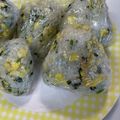 キバ美's cooksnap of when they made ほうれん草（青菜）と卵の彩りおにぎり.