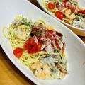 カフェ店員M子's cooksnap of when they made エビとトマトのクリームパスタ.