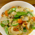 kitty・yumi's cooksnap of when they made 新玉ねぎとさやえんどうの卵とじ.
