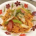 けいけいりー's cooksnap of when they made 水漬けパスタの糸引くナポリタン.