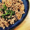 ちょこちょこ♬'s cooksnap of when they made 挽肉レンコンとクレソンの甘辛炒め.