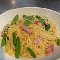 honokaokan's cooksnap of when they made さやえんどうとベーコンのペペロンチーノ.