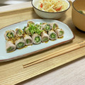 Ume星cafe's cooksnap of when they made レンジで簡単★オクラとみょうがの豚肉巻き.